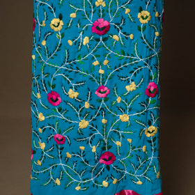 Blue - 3pc hand embroidery georgette unstitched phulkari