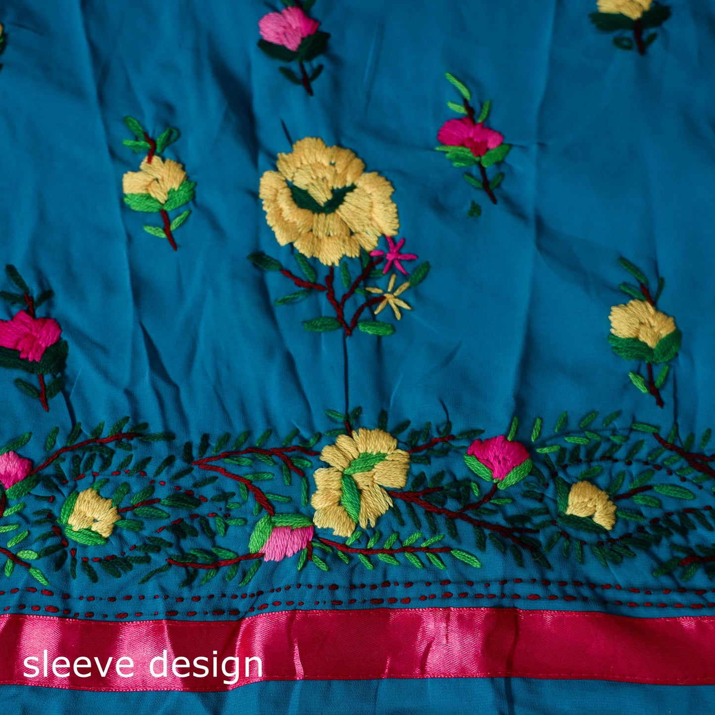 Blue - 3pc hand embroidery georgette unstitched phulkari