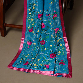 Blue - 3pc hand embroidery georgette unstitched phulkari