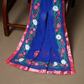 Blue - 3pc hand embroidery georgette unstitched phulkari