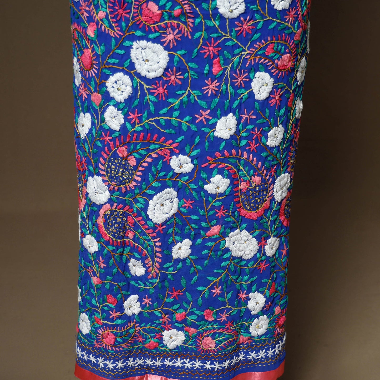 Blue - 3pc hand embroidery georgette unstitched phulkari