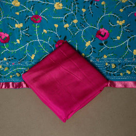 Blue - 3pc hand embroidery georgette unstitched phulkari