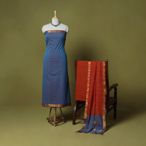 Blue - 3pc handloom cotton mangalagiri dress material 05