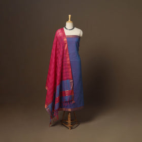 Blue - 3pc handloom cotton unstitched mangalagiri dress