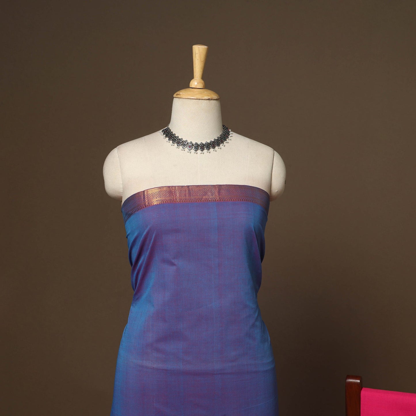 Blue - 3pc handloom cotton unstitched mangalagiri dress