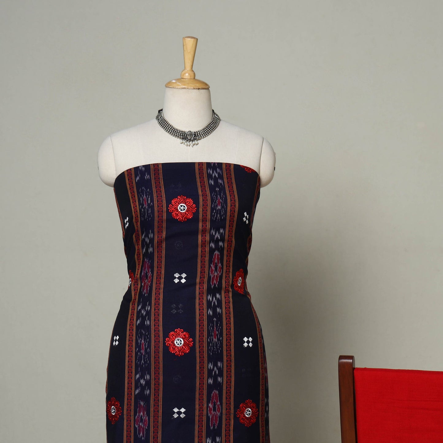 Blue - 3pc handloom cotton unstitched sambalpuri dress