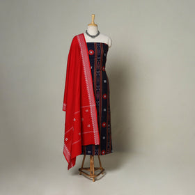 Blue - 3pc handloom cotton unstitched sambalpuri dress