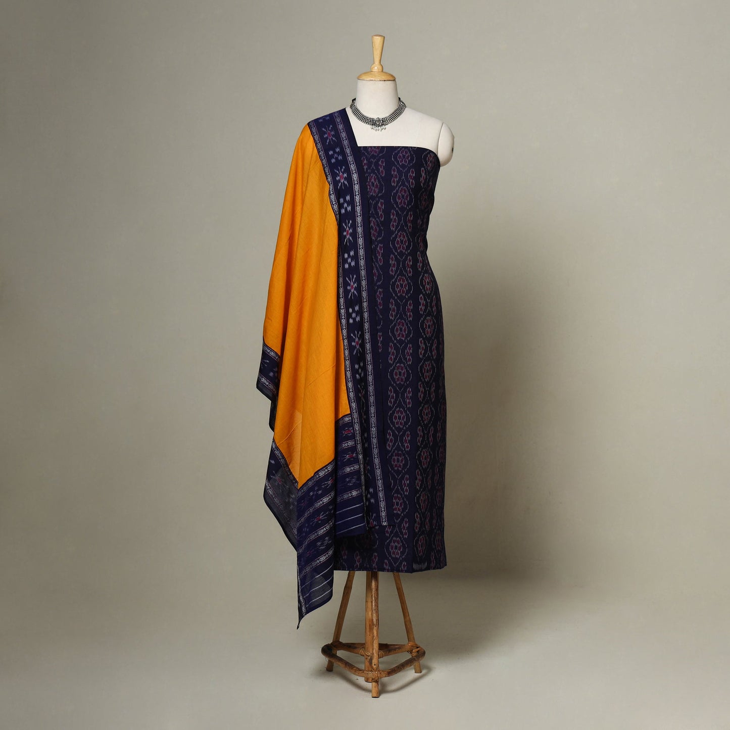 Blue - 3pc handloom cotton unstitched sambalpuri dress