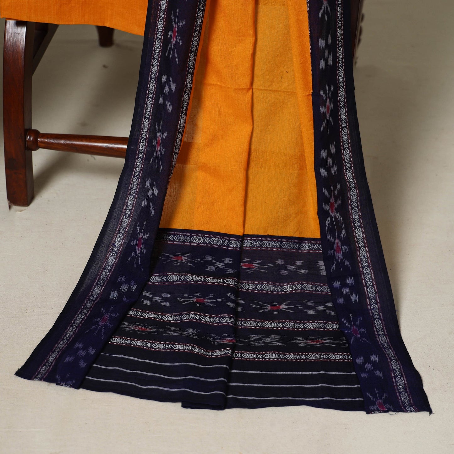 Blue - 3pc handloom cotton unstitched sambalpuri dress