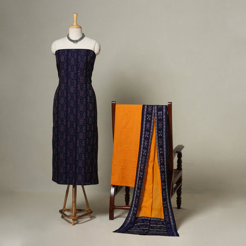 Blue - 3pc handloom cotton unstitched sambalpuri dress