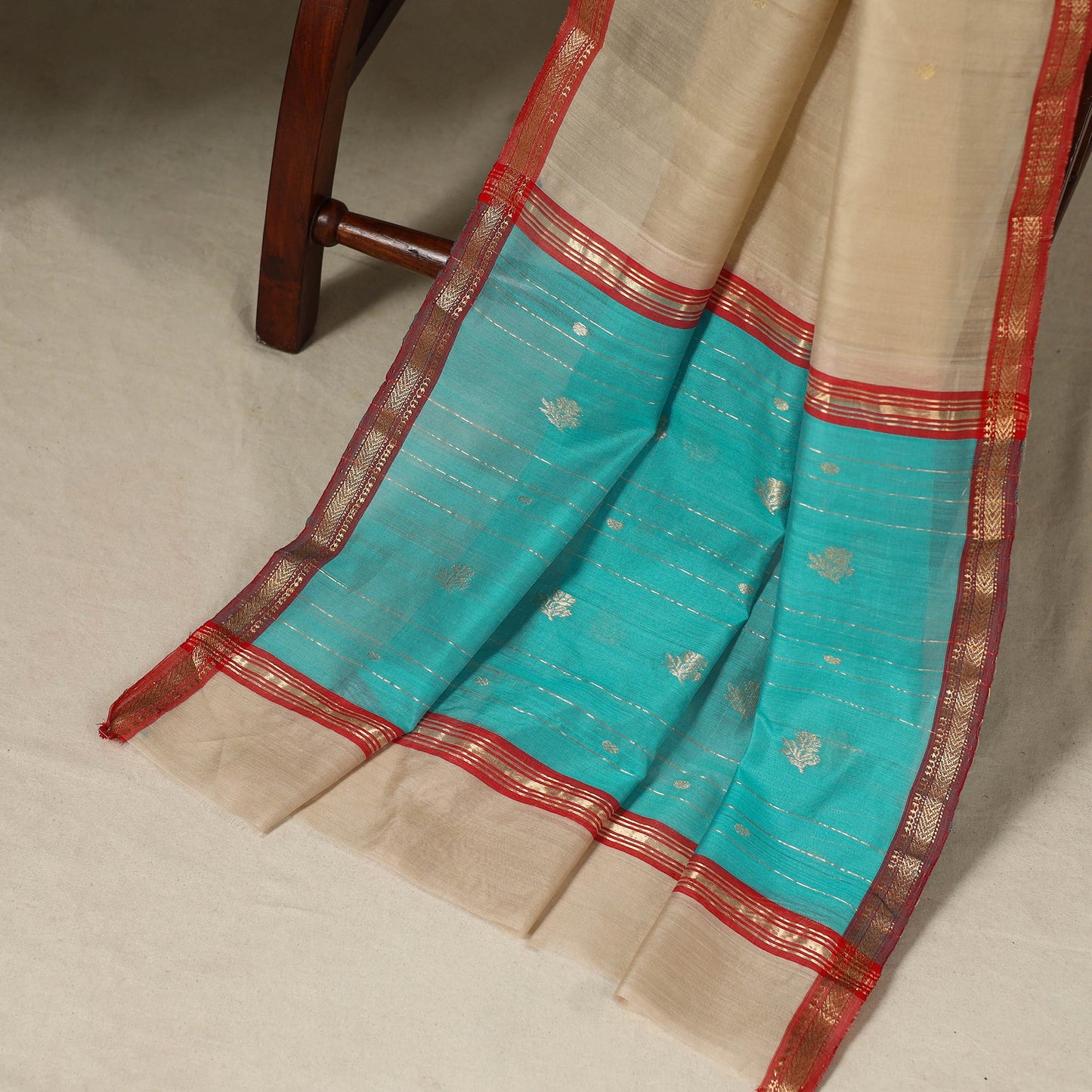 Blue - 3pc Handloom Nakshi Zari Unstitched Chanderi Silk Dress Material 