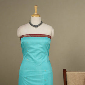 Blue - 3pc Handloom Nakshi Zari Unstitched Chanderi Silk Dress Material 