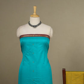 Blue - 3pc Handloom Nakshi Zari Unstitched Chanderi Silk Dress Material 