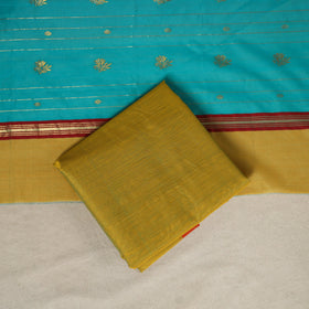 Blue - 3pc Handloom Nakshi Zari Unstitched Chanderi Silk Dress Material 