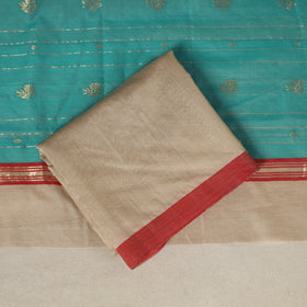 Blue - 3pc Handloom Nakshi Zari Unstitched Chanderi Silk Dress Material 