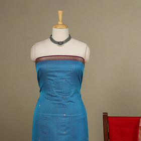 Blue - 3pc Handloom Nakshi Zari Unstitched Chanderi Silk Dress Material 