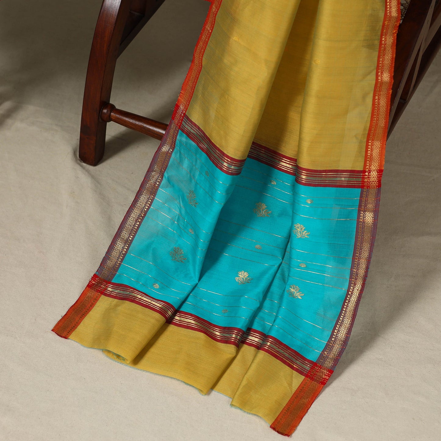 Blue - 3pc Handloom Nakshi Zari Unstitched Chanderi Silk Dress Material 