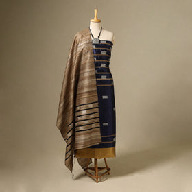 Blue - 3pc handloom tussar silk bhagalpuri unstitched dress