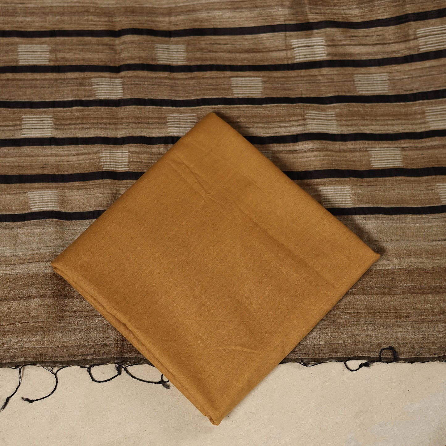 Blue - 3pc handloom tussar silk bhagalpuri unstitched dress