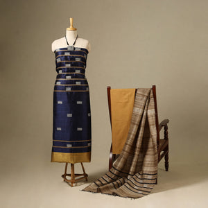Blue - 3pc handloom tussar silk bhagalpuri unstitched dress