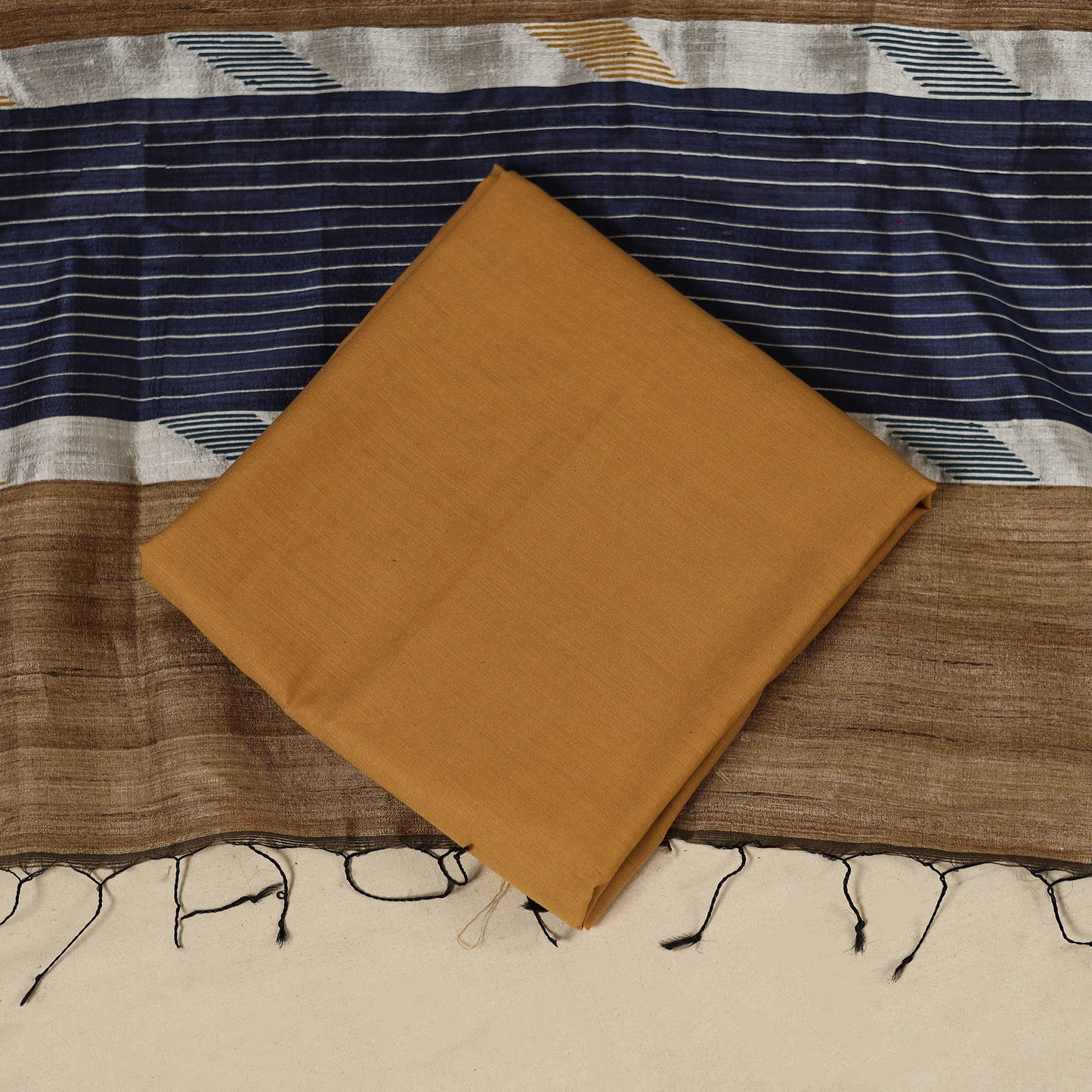 Blue 3pc Handloom Tussar Silk Bhagalpuri Dress Material