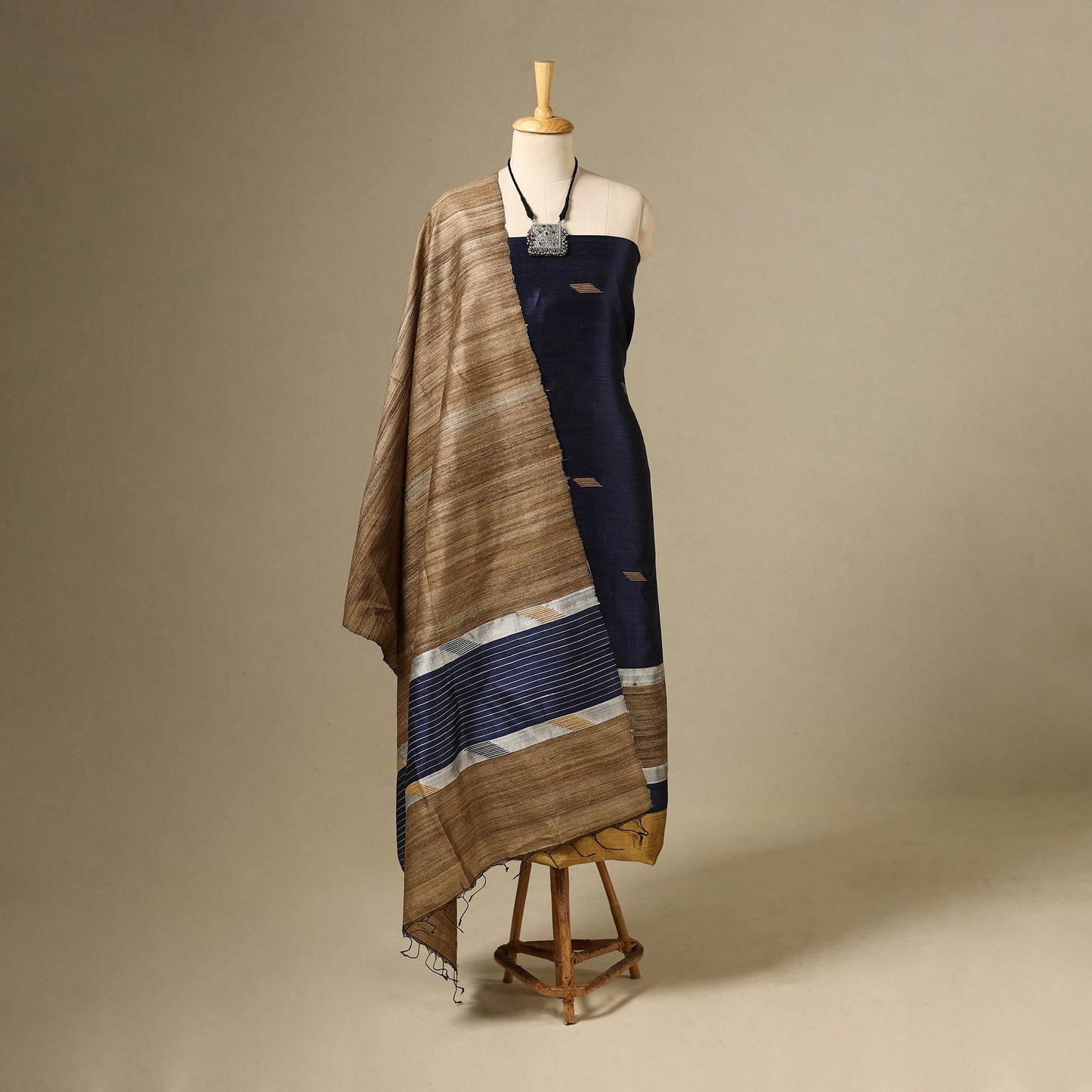 Blue 3pc Handloom Tussar Silk Bhagalpuri Dress Material