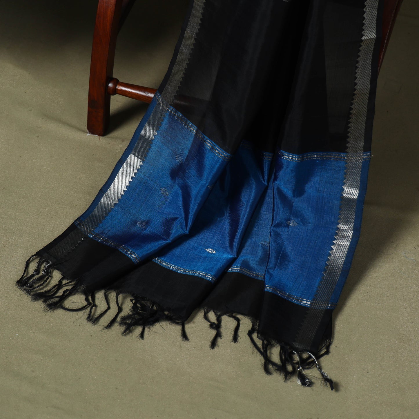 Blue - 3pc handloom unstitched buti mangalagiri dress