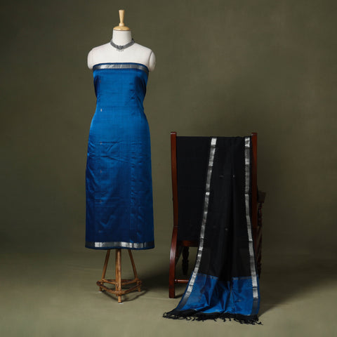Blue - 3pc handloom unstitched buti mangalagiri dress
