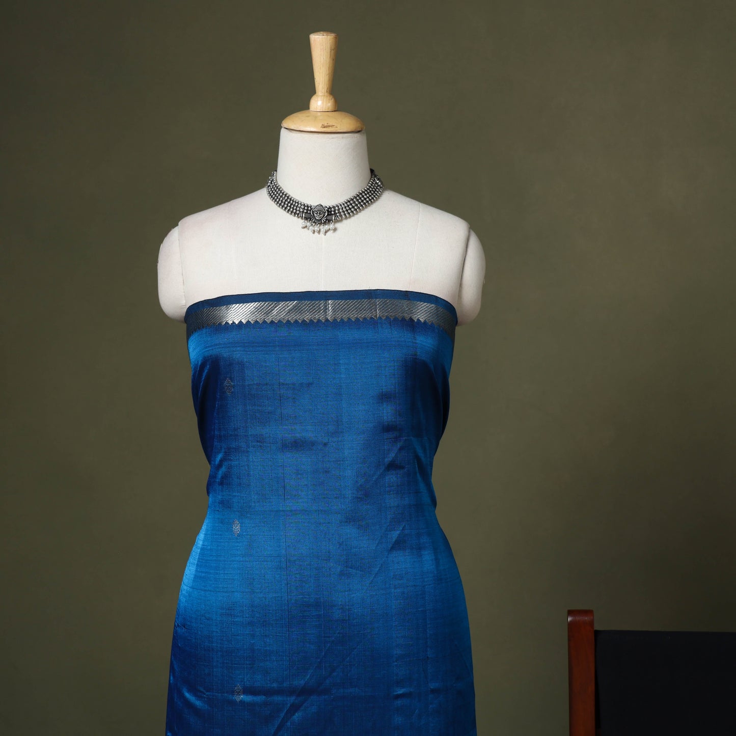 Blue - 3pc handloom unstitched buti mangalagiri dress