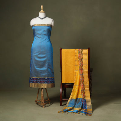 Blue - 3pc handloom unstitched mangalagiri dress material