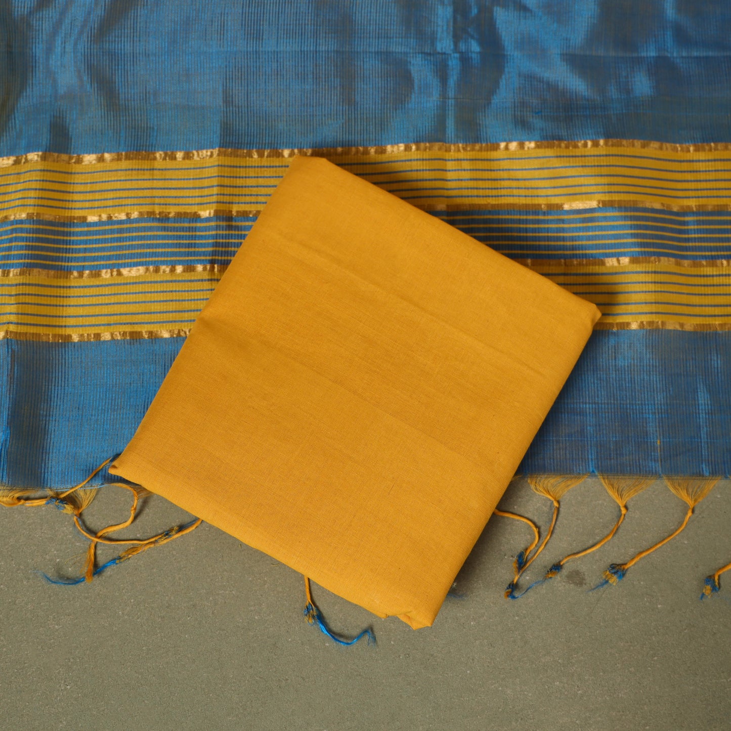 Blue - 3pc handloom unstitched mangalagiri dress material