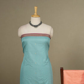 Blue - 3pc Handloom Zari Buti Unstitched Chanderi Silk Dress Material 