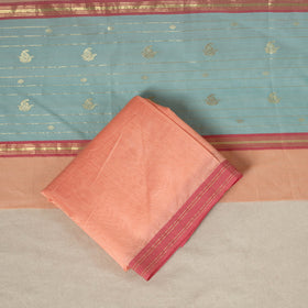 Blue - 3pc Handloom Zari Buti Unstitched Chanderi Silk Dress Material 