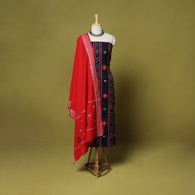 Blue - 3pc ikat handloom cotton unstitched sambalpuri dress