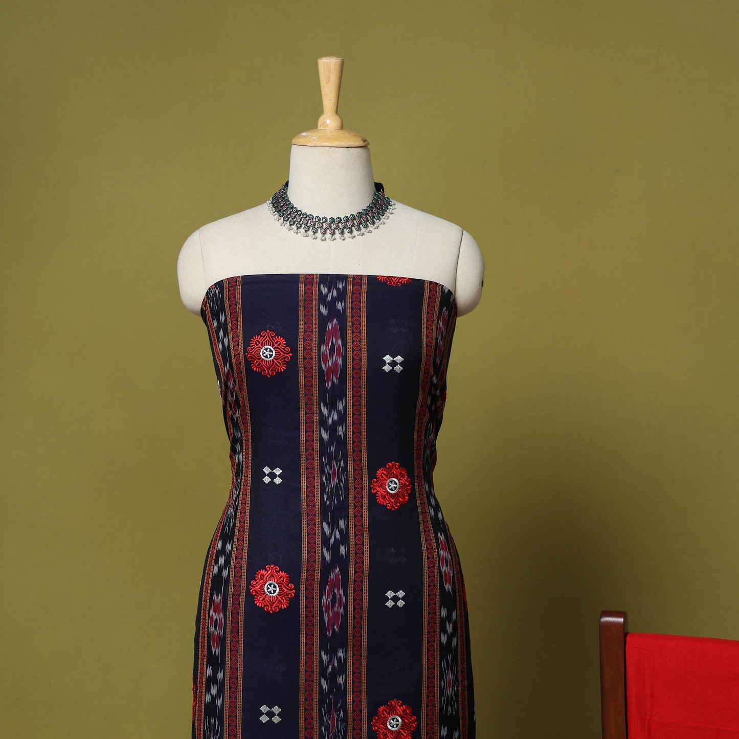 Blue - 3pc ikat handloom cotton unstitched sambalpuri dress