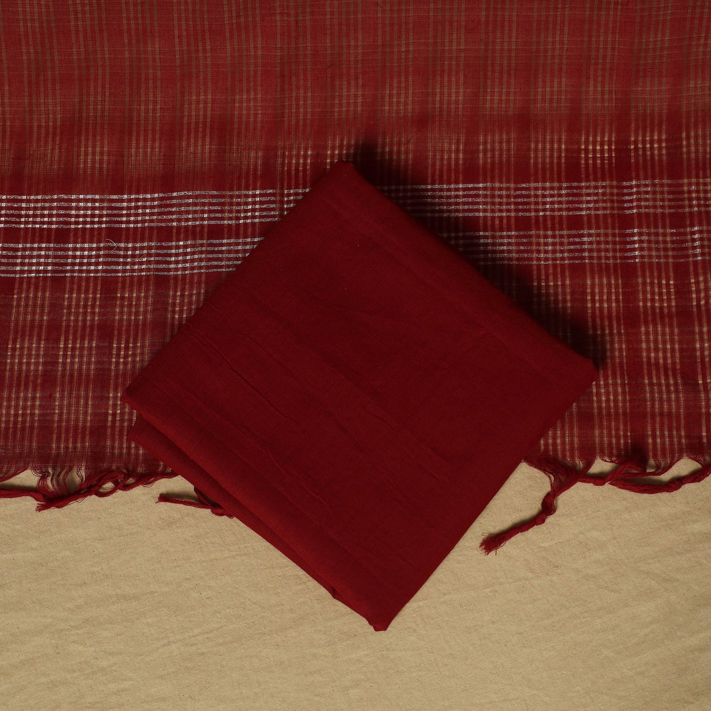 Blue - 3pc karnataka weave cotton unstitched khun dress