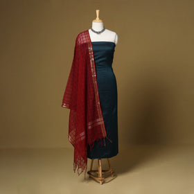 Blue - 3pc karnataka weave cotton unstitched khun dress