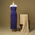 Blue - 3pc karnataka weave cotton unstitched khun dress