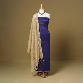 Blue - 3pc karnataka weave cotton unstitched khun dress