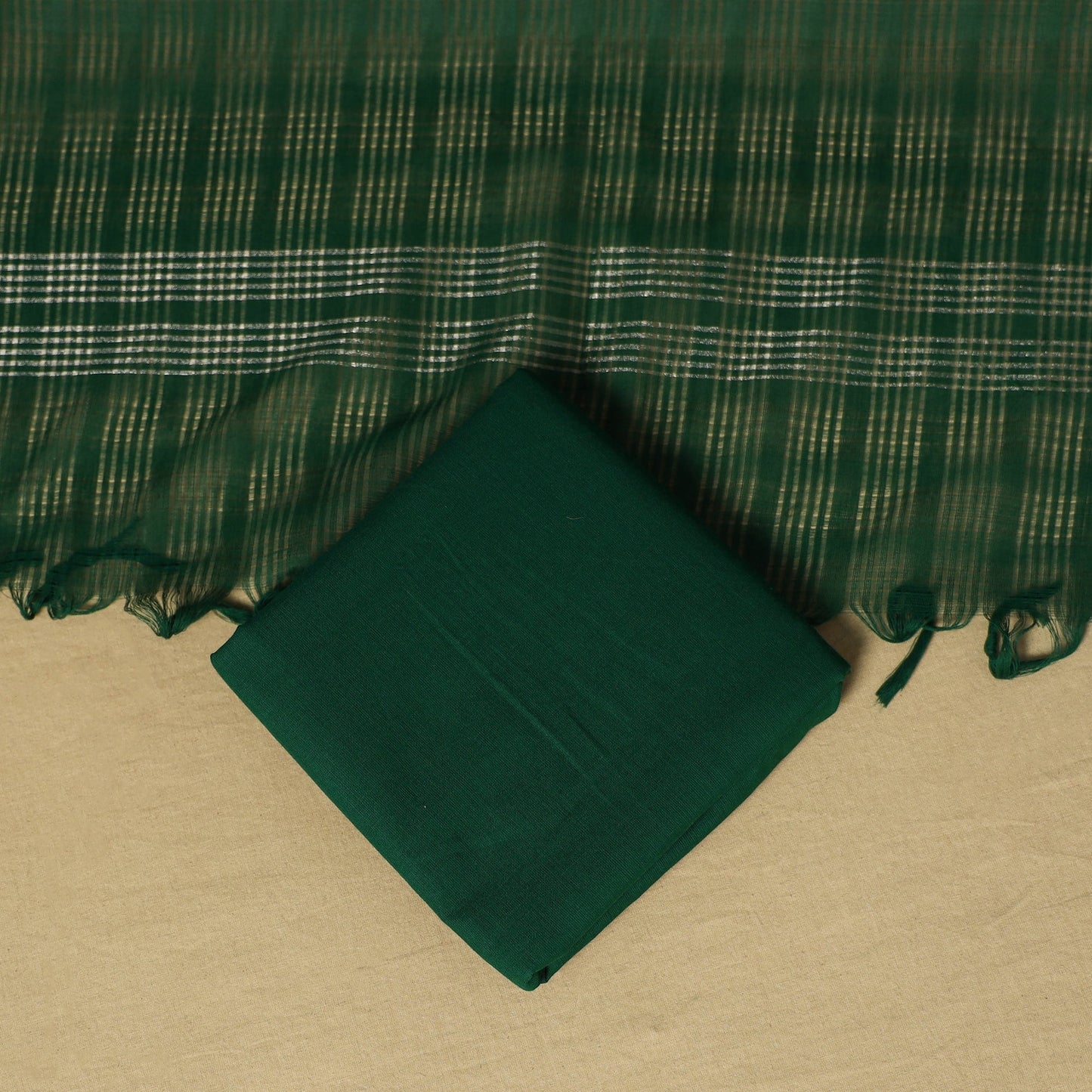 Blue - 3pc karnataka weave cotton unstitched khun dress