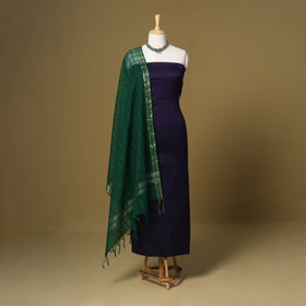 Blue - 3pc karnataka weave cotton unstitched khun dress