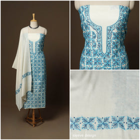 Blue - 3pc kashmiri merino wool unstitched heavy sozni hand