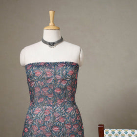 Blue 3pc Block Print Kota Doria Cotton Sanganeri Dress Material