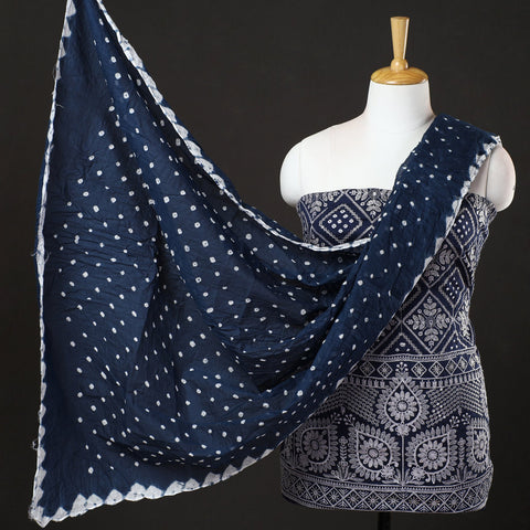 Buy 3pc Kutch Bandhani Tie-Dye Sequin Work Satin Cotton Suit Material Set 51 Online at iTokri.com