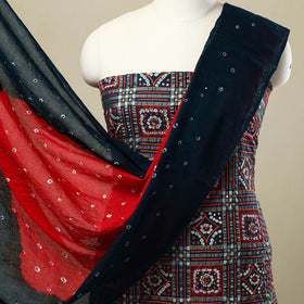 3pc Blue Kutch Cotton Sequins Work Bandhani Dress Material