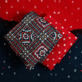3pc Blue Kutch Cotton Sequins Work Bandhani Dress Material