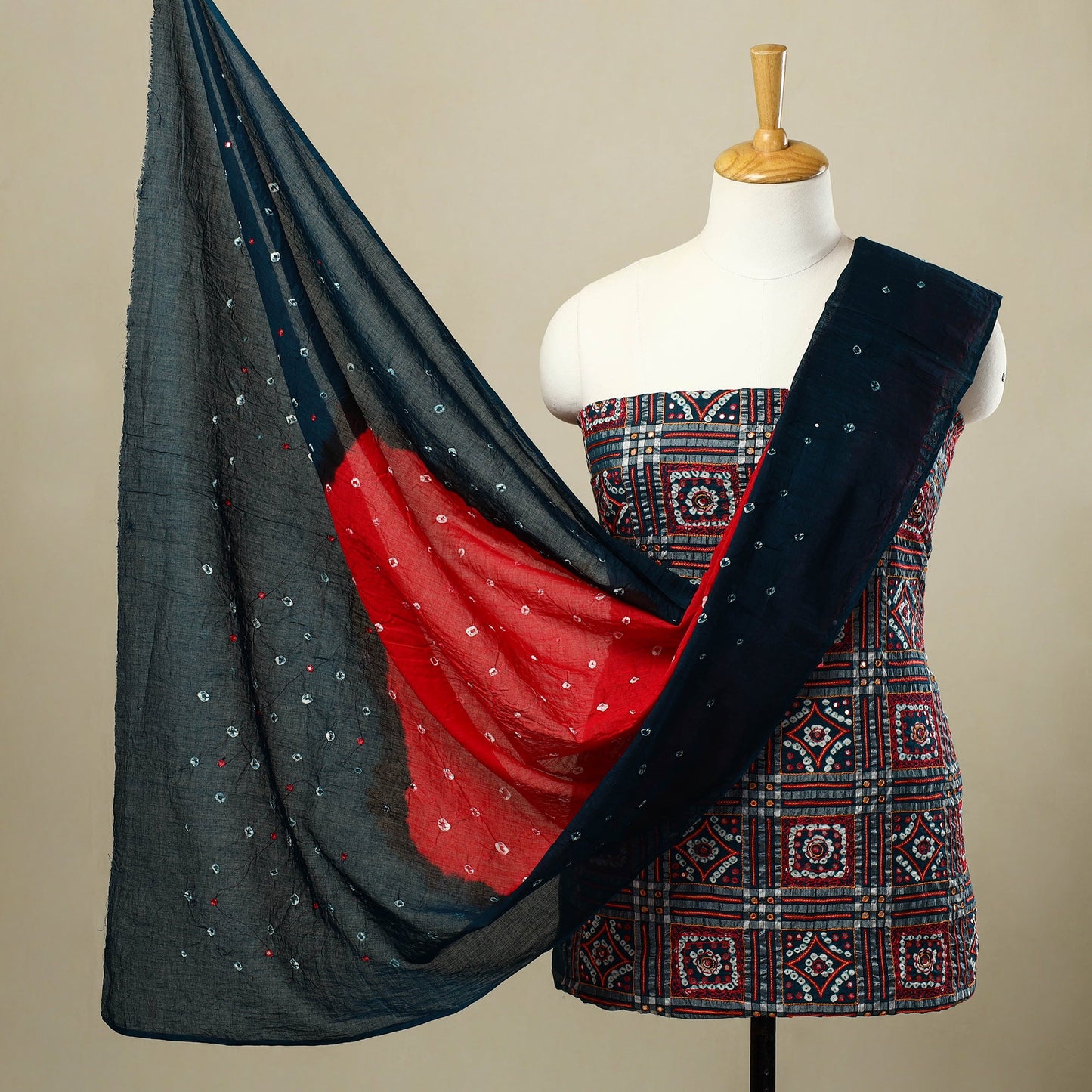 3pc Blue Kutch Cotton Sequins Work Bandhani Dress Material