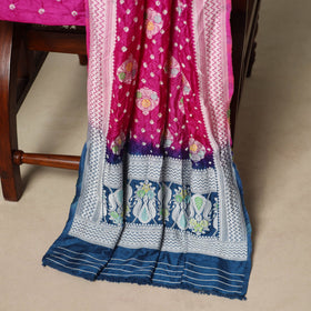 Blue - 3pc kutch tie-dye dupion silk unstitched bandhani