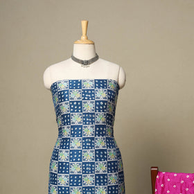 Blue - 3pc kutch tie-dye dupion silk unstitched bandhani