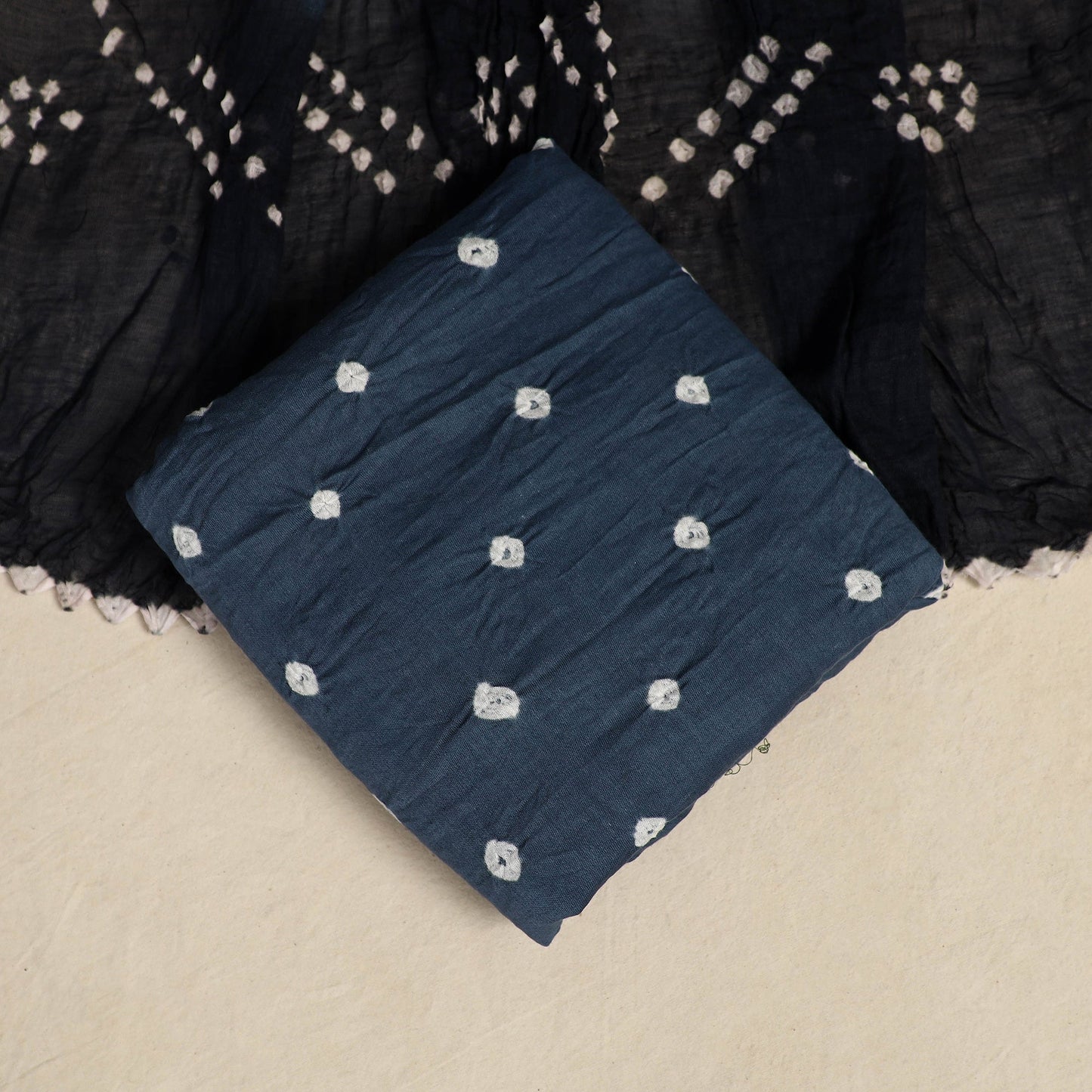 Blue 3pc Kutch Tie-Dye Satin Cotton Bandhani Dress Material